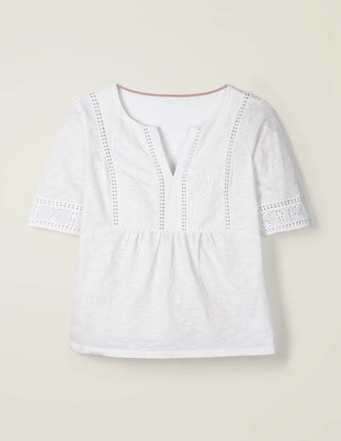 Margot Broderie Jersey Top - White Margot Broderie Jersey Top - White