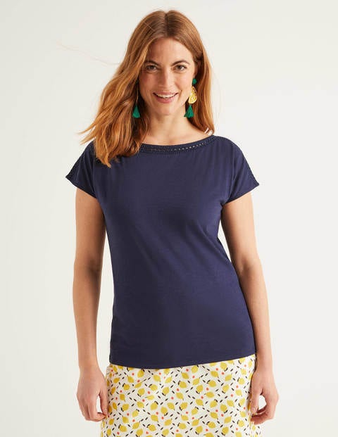 Darcey Embroidered Jersey Tee - Navy Darcey Embroidered Jersey Tee - Navy