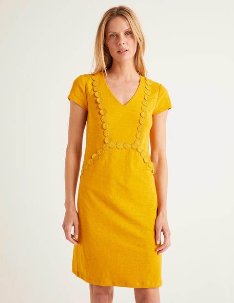 Saskia Jerseykleid Mit Zierborte - Sonnengelb Saskia Jerseykleid Mit Zierborte - Sonnengelb
