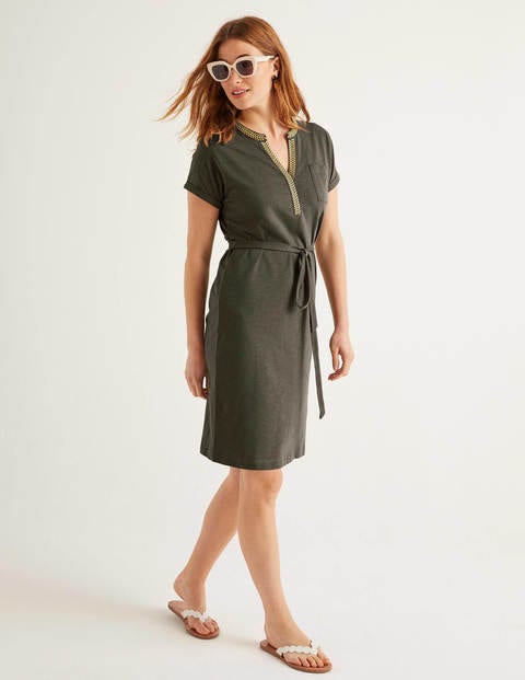 Dora Embroidered Jersey Dress - Classic Khaki Dora Embroidered Jersey Dress - Classic Khaki