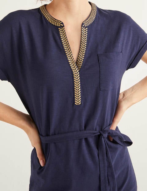 Dora Embroidered Jersey Dress - Navy Dora Embroidered Jersey Dress - Navy
