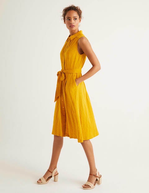 Rhoda Jersey-Hemdblusenkleid mit Zierborte - Sonnengelb Rhoda Jersey-Hemdblusenkleid mit Zierborte - Sonnengelb