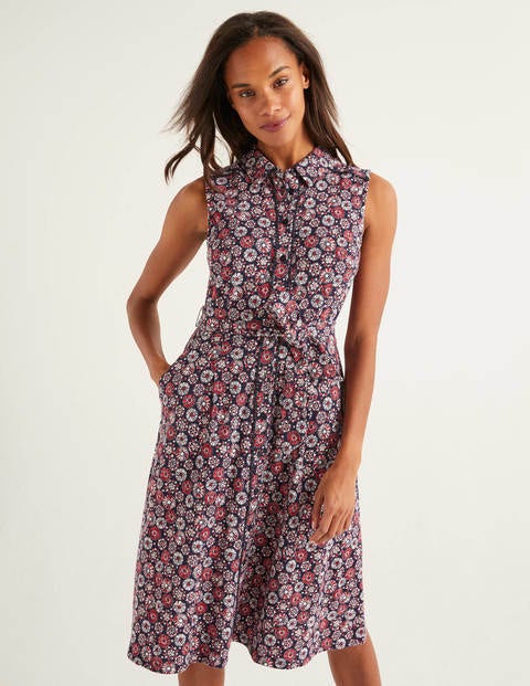 Rhoda Trim Jersey Shirt Dress - Navy, Sweet Mosaic Rhoda Trim Jersey Shirt Dress - Navy, Sweet Mosaic