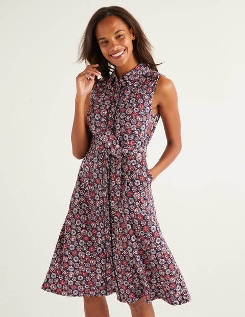 Rhoda Trim Jersey Shirt Dress - Navy, Sweet Mosaic Rhoda Trim Jersey Shirt Dress - Navy, Sweet Mosaic