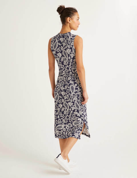 Eliza Jersey-Midikleid - Navy, Getupftes Paisley-Muster Eliza Jersey-Midikleid - Navy, Getupftes Paisley-Muster