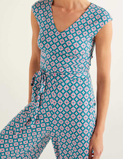 Corinne Jersey Jumpsuit - Vibrant Teal, Diamond Drop Corinne Jersey Jumpsuit - Vibrant Teal, Diamond Drop