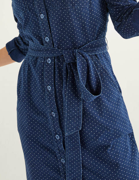 Rowena Jersey Shirt Dress - Mid Blue, Spot Rowena Jersey Shirt Dress - Mid Blue, Spot
