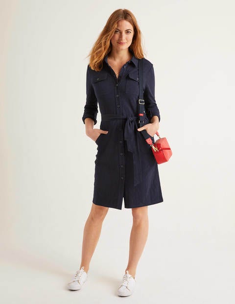 Rowena Jersey Shirt Dress - Navy Rowena Jersey Shirt Dress - Navy