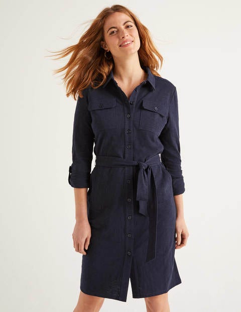 Rowena Jersey Shirt Dress - Navy Rowena Jersey Shirt Dress - Navy