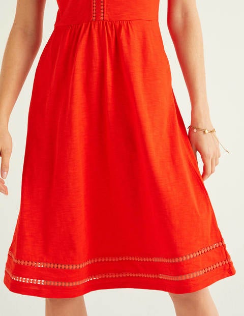 Carmen Jerseykleid Mit Zierborten - Orangerot Carmen Jerseykleid Mit Zierborten - Orangerot