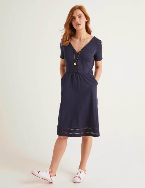 Carmen Trim Jersey Dress - Navy Carmen Trim Jersey Dress - Navy