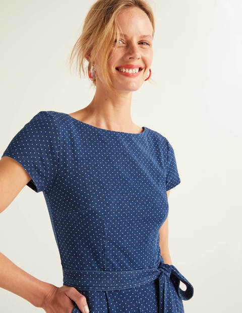 Combinaison Tia en jersey échancrée dans le dos - Pois denim bleu moyen Combinaison Tia en jersey échancrée dans le dos - Pois denim bleu moyen