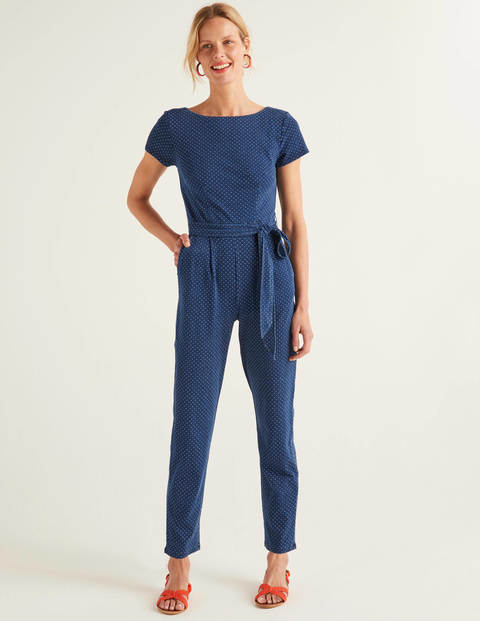 Combinaison Tia en jersey échancrée dans le dos - Pois denim bleu moyen Combinaison Tia en jersey échancrée dans le dos - Pois denim bleu moyen