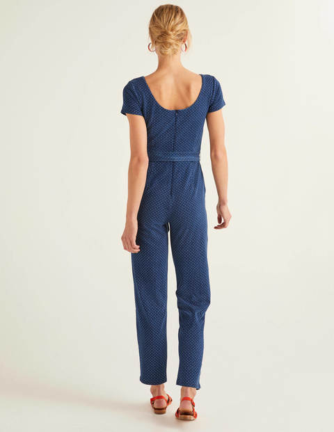 Combinaison Tia en jersey échancrée dans le dos - Pois denim bleu moyen Combinaison Tia en jersey échancrée dans le dos - Pois denim bleu moyen