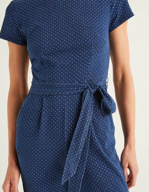 Tia Scoop Back Jersey Jumpsuit - Mid Blue Denim Spot Tia Scoop Back Jersey Jumpsuit - Mid Blue Denim Spot