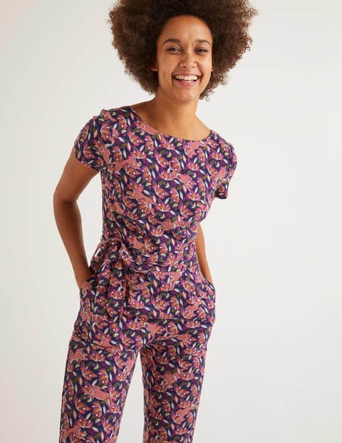 Combinaison Tia en jersey échancrée dans le dos - Bleu marine, Motif Cheetah Bloom Combinaison Tia en jersey échancrée dans le dos - Bleu marine, Motif Cheetah Bloom