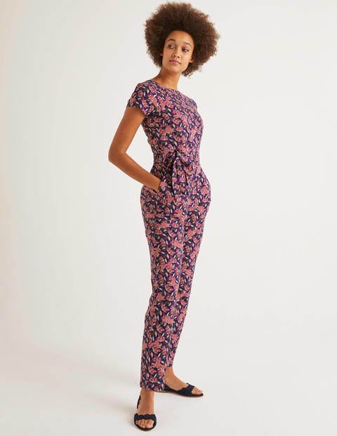 Combinaison Tia en jersey échancrée dans le dos - Bleu marine, Motif Cheetah Bloom Combinaison Tia en jersey échancrée dans le dos - Bleu marine, Motif Cheetah Bloom