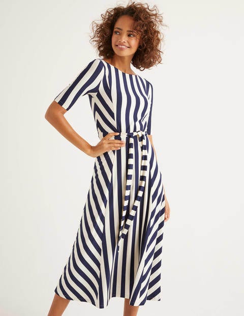 Robe midi Cleo en jersey à ceinture - Bleu marine/ivoire Robe midi Cleo en jersey à ceinture - Bleu marine/ivoire
