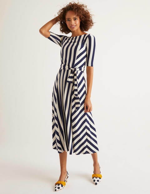 Robe midi Cleo en jersey à ceinture - Bleu marine/ivoire Robe midi Cleo en jersey à ceinture - Bleu marine/ivoire