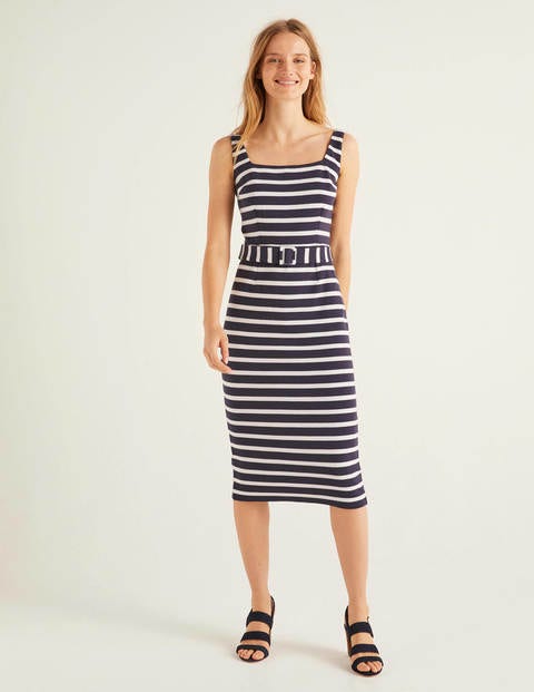 Dorothea Belted Ottoman Dress - Navy/Ivory Dorothea Belted Ottoman Dress - Navy/Ivory