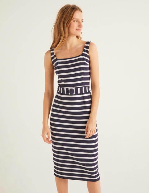 Dorothea Belted Ottoman Dress - Navy/Ivory Dorothea Belted Ottoman Dress - Navy/Ivory