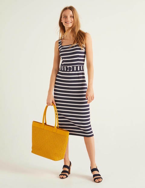 Dorothea Belted Ottoman Dress - Navy/Ivory Dorothea Belted Ottoman Dress - Navy/Ivory