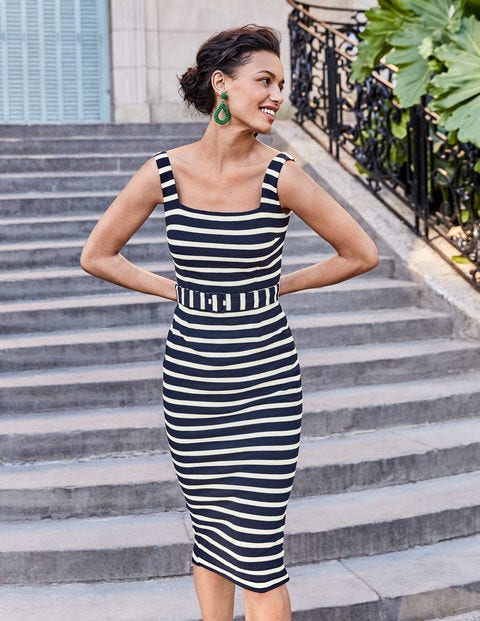 Dorothea Belted Ottoman Dress - Navy/Ivory Dorothea Belted Ottoman Dress - Navy/Ivory