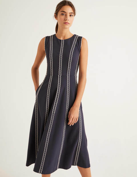 Eve Ponte-Midikleid mit Muschelsaum - Navy Eve Ponte-Midikleid mit Muschelsaum - Navy