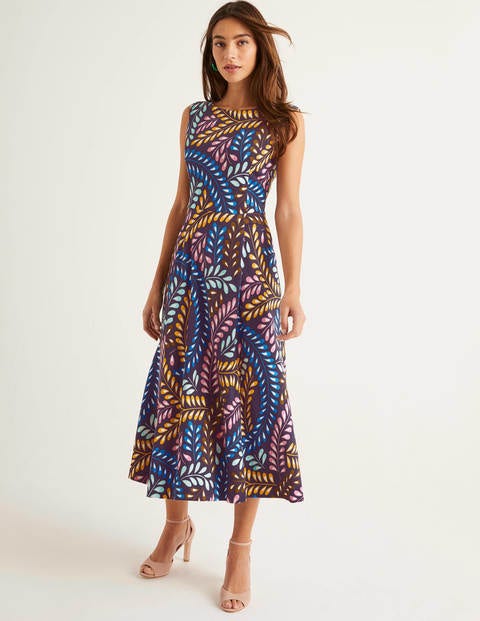 Mary Ponte-Midikleid - Navy, Schwungvolles Muster Mary Ponte-Midikleid - Navy, Schwungvolles Muster