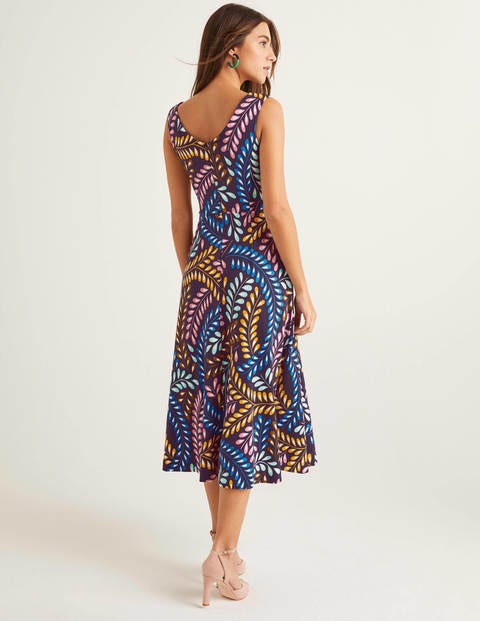 Mary Ponte-Midikleid - Navy, Schwungvolles Muster Mary Ponte-Midikleid - Navy, Schwungvolles Muster