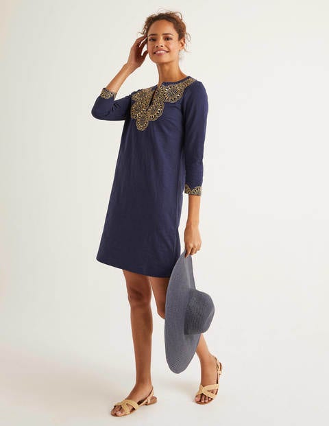 Eda Embroidered Jersey Tunic - Navy/Gold Eda Embroidered Jersey Tunic - Navy/Gold
