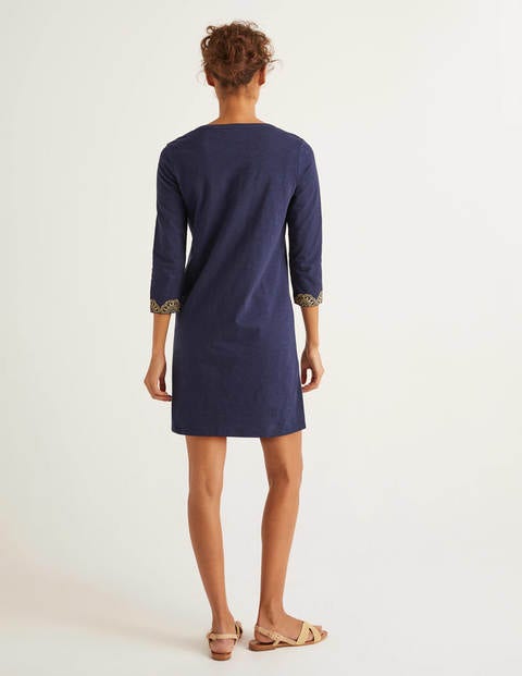 Eda Embroidered Jersey Tunic - Navy/Gold Eda Embroidered Jersey Tunic - Navy/Gold