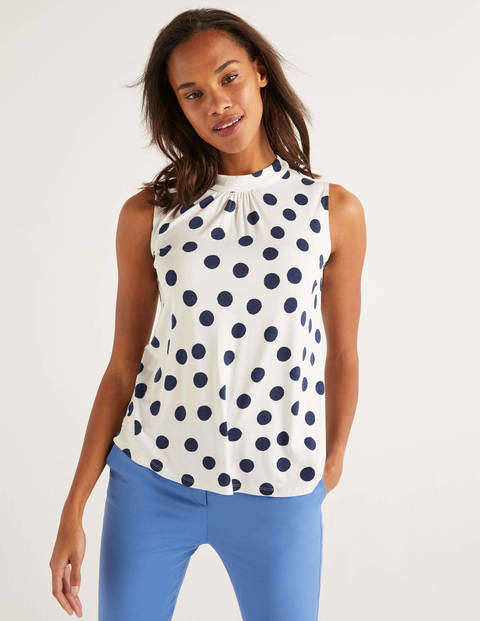 Thomasina High Neck Top - Ivory/Navy Spot Thomasina High Neck Top - Ivory/Navy Spot