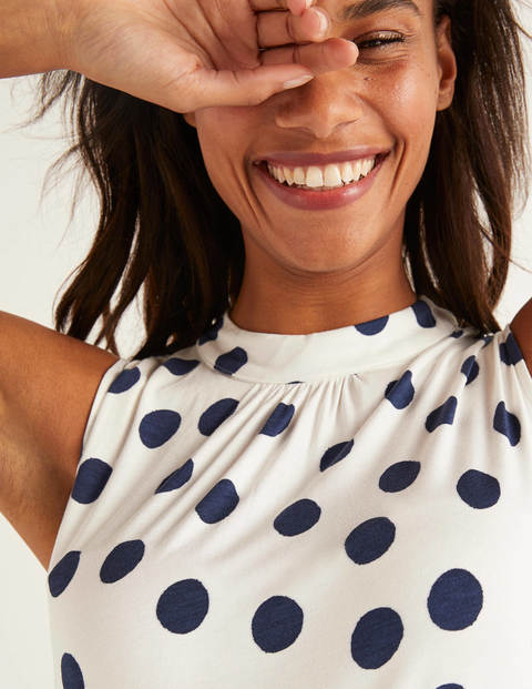 Thomasina High Neck Top - Ivory/Navy Spot Thomasina High Neck Top - Ivory/Navy Spot
