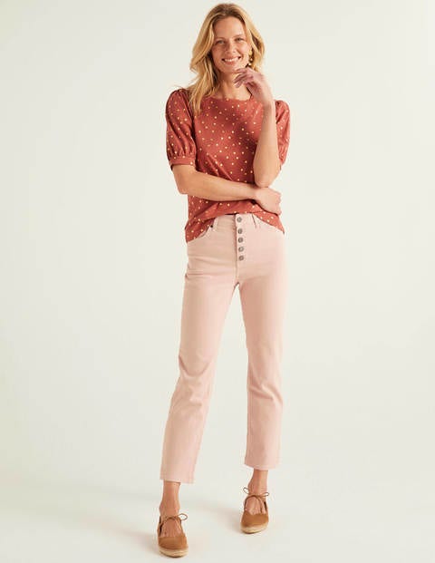 Zoe Gathered Sleeve Jersey Tee - Rouge/Gold, Polka Spot Zoe Gathered Sleeve Jersey Tee - Rouge/Gold, Polka Spot