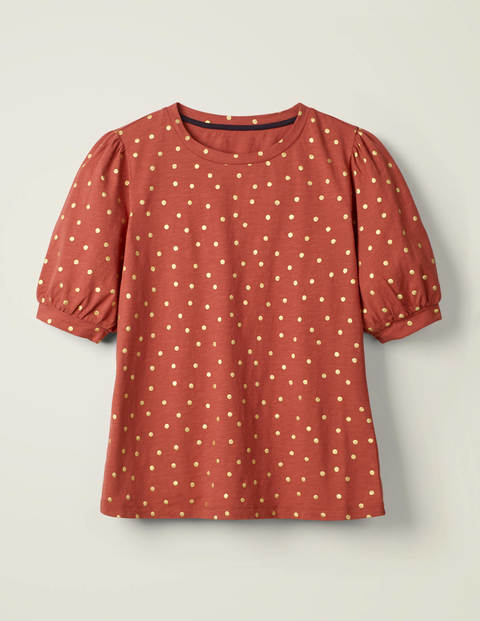 Zoe Gathered Sleeve Jersey Tee - Rouge/Gold, Polka Spot Zoe Gathered Sleeve Jersey Tee - Rouge/Gold, Polka Spot