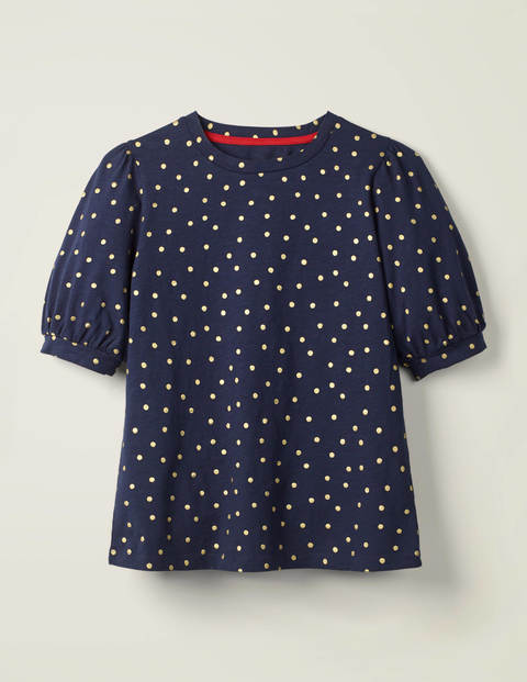 Zoe Gathered Sleeve Jersey Tee - Navy/Gold, Polka Spot Zoe Gathered Sleeve Jersey Tee - Navy/Gold, Polka Spot