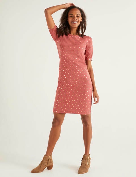 Zoe Jersey T-Shirt Dress - Rouge and Gold, Polka Spot Zoe Jersey T-Shirt Dress - Rouge and Gold, Polka Spot