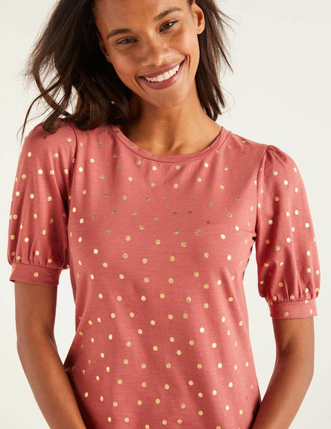 Zoe Jersey T-Shirt Dress - Rouge and Gold, Polka Spot Zoe Jersey T-Shirt Dress - Rouge and Gold, Polka Spot