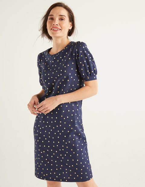 Zoe Jersey T-shirt Dress - Navy, Polka Spot Zoe Jersey T-shirt Dress - Navy, Polka Spot