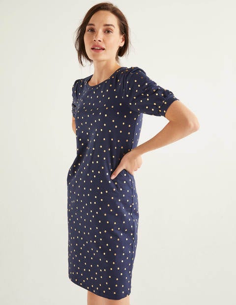 Zoe Jersey T-shirt Dress - Navy, Polka Spot Zoe Jersey T-shirt Dress - Navy, Polka Spot