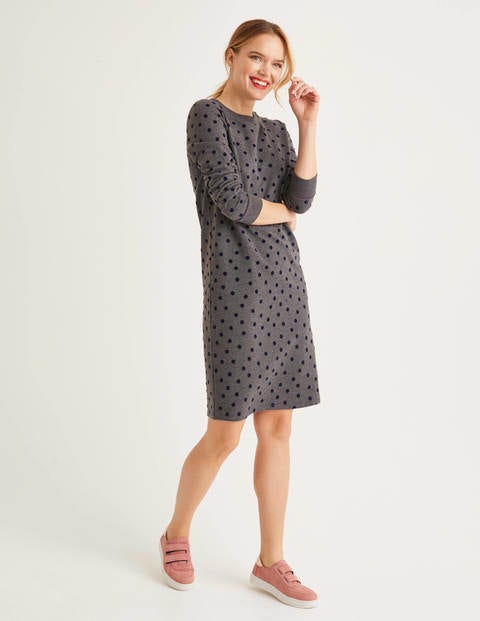 Rib Cuff Sweatshirt Dress - Charcoal Marl, Scattered Dot Rib Cuff Sweatshirt Dress - Charcoal Marl, Scattered Dot