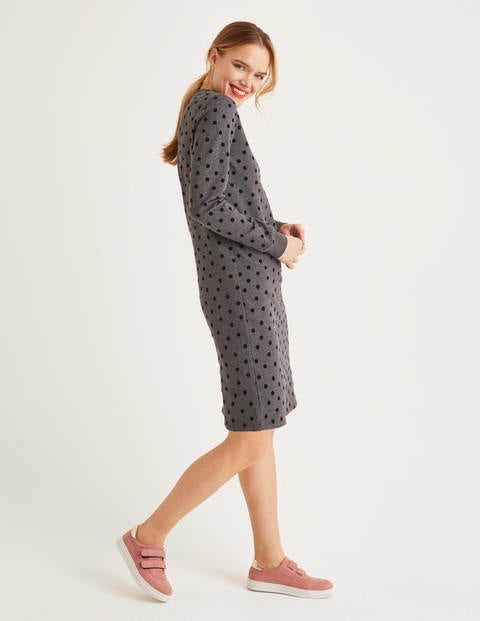 Rib Cuff Sweatshirt Dress - Charcoal Marl, Scattered Dot Rib Cuff Sweatshirt Dress - Charcoal Marl, Scattered Dot
