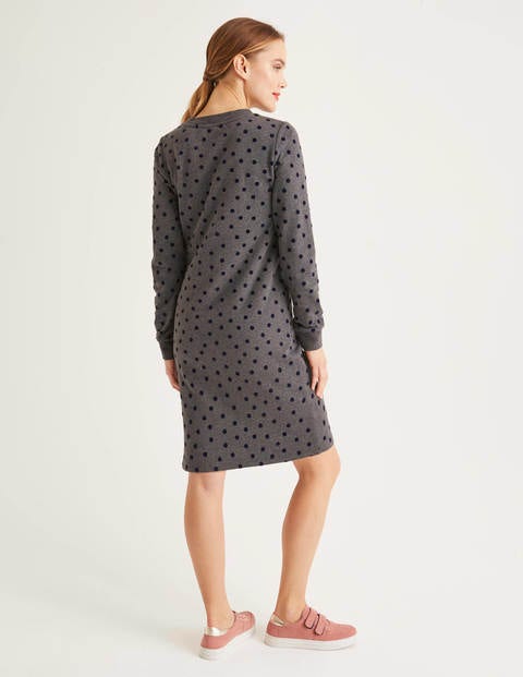 Rib Cuff Sweatshirt Dress - Charcoal Marl, Scattered Dot Rib Cuff Sweatshirt Dress - Charcoal Marl, Scattered Dot