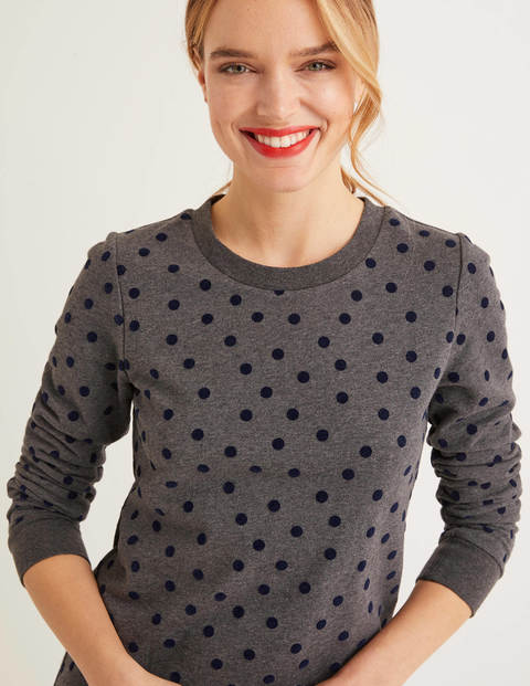 Rib Cuff Sweatshirt Dress - Charcoal Marl, Scattered Dot Rib Cuff Sweatshirt Dress - Charcoal Marl, Scattered Dot