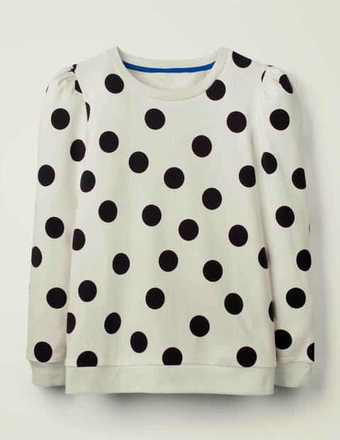 Sweat à manches bouffantes - Ivoire et bleu marine, pois indisciplinés Sweat à manches bouffantes - Ivoire et bleu marine, pois indisciplinés