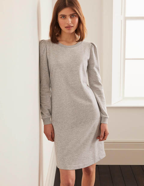 Puff Sleeve Sweatshirt Dress - Grey Marl Puff Sleeve Sweatshirt Dress - Grey Marl