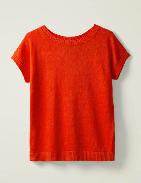 T-shirt Aubrey en lin boutonné dans le dos - Orange crépuscule T-shirt Aubrey en lin boutonné dans le dos - Orange crépuscule