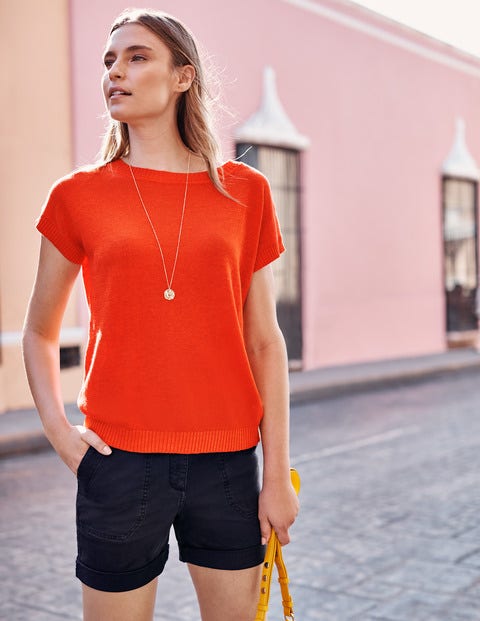 Aubrey Button Back Linen Tee - Orange Sunset Aubrey Button Back Linen Tee - Orange Sunset