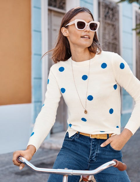 Cashmere Crew Neck Sweater - Bold Blue Spot Cashmere Crew Neck Sweater - Bold Blue Spot